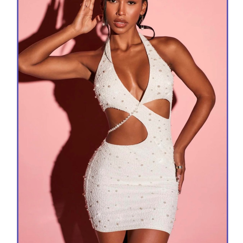 Oh Polly Halter Dress white pearl